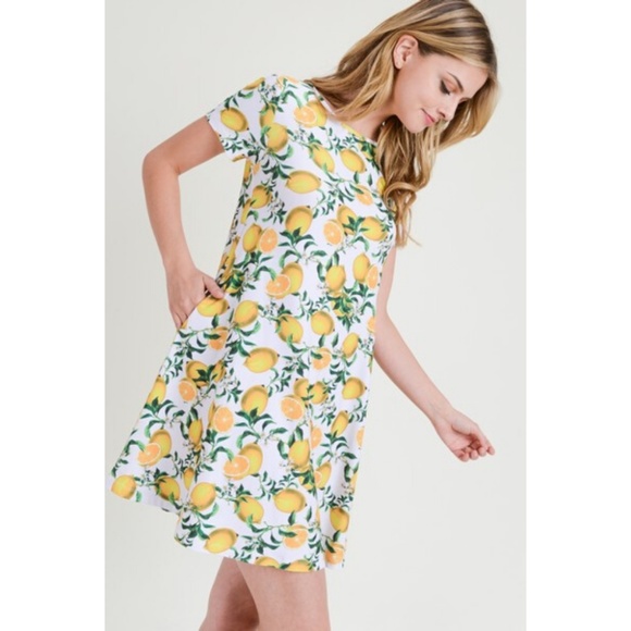 Women's Lemon Print Fit And Flare Summer Dress WHT - Picture 3 of 8